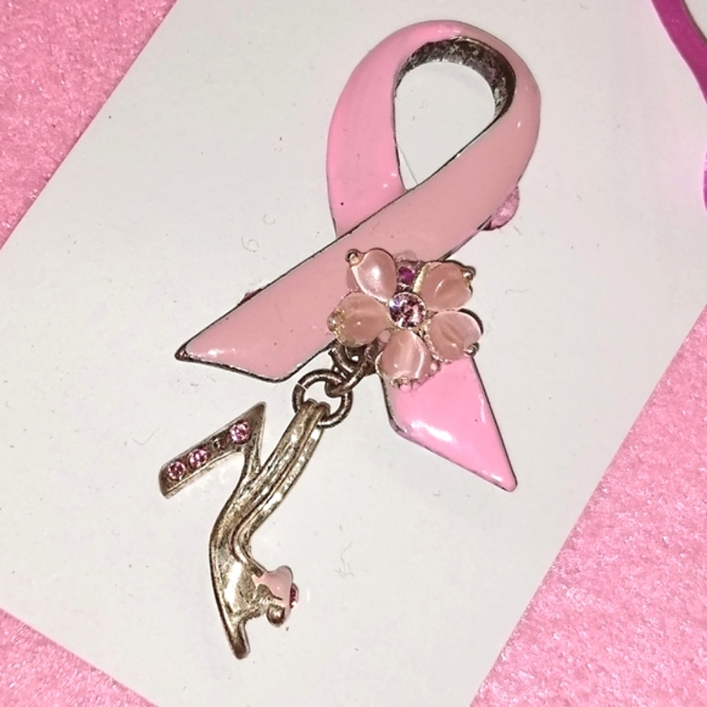 Avon Pink Awareness Ribbon & Crystal Sandal Brooch Modified   (clone listing)